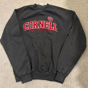 Champion Dark Gray Cornell University Crewneck Sweatshirt with Red Logo